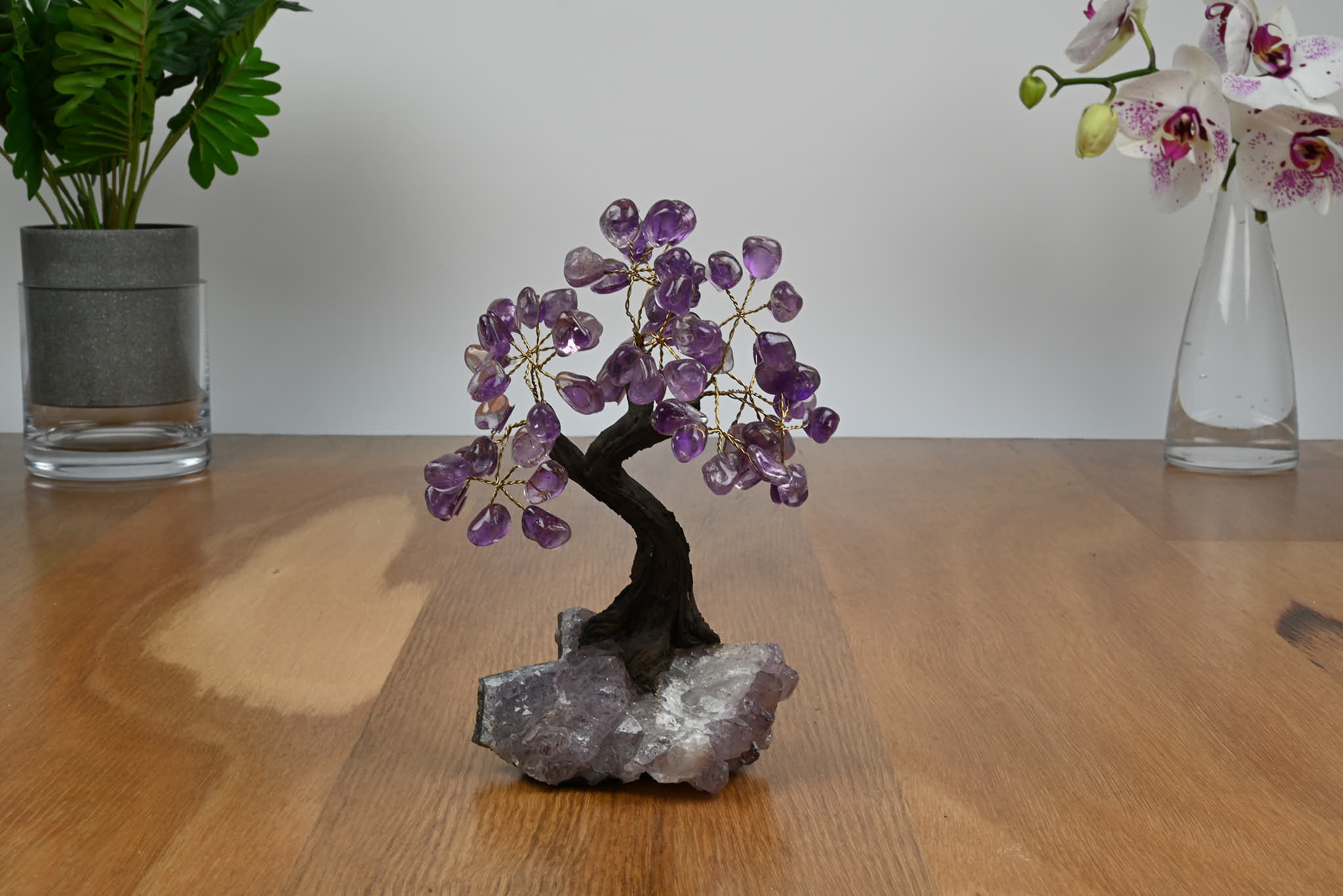 Handmade 19cm Tall Gemstone Tree with Amethyst base and 60 gems