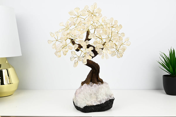 Handmade 38cm Tall Gemstone Tree with Amethyst base and 180 Clear Quartz gems - #TRCLEA-36002