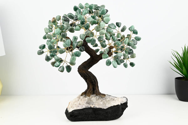 Handmade 36cm Tall Gemstone Tree with Amethyst base and 180 Green Quartz gems - #TRGREE-36003
