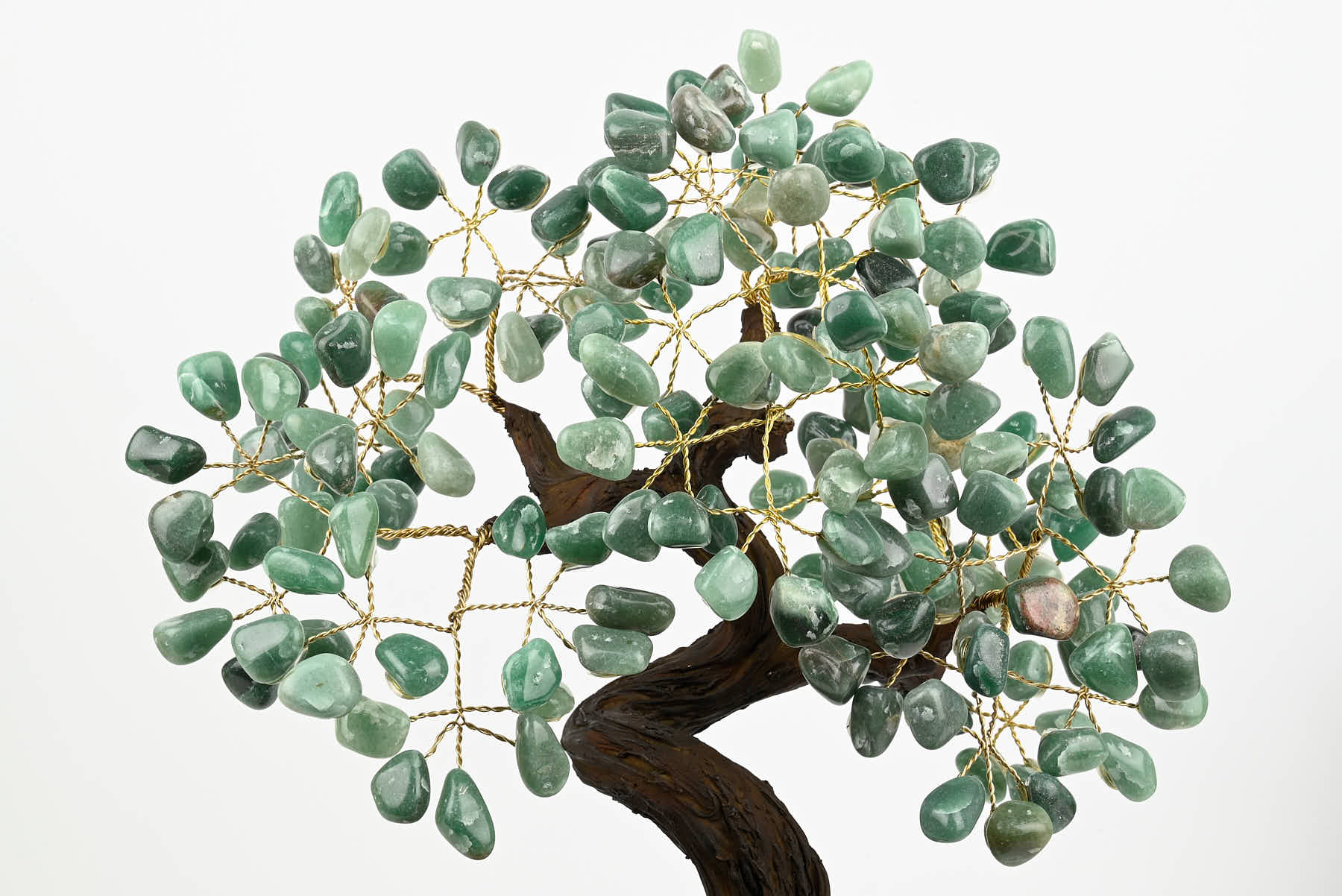Handmade 37cm Tall Gemstone Tree with Amethyst base and 180 Green Quartz gems - #TRGREE-36002