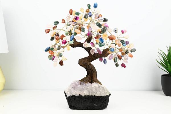Handmade 37cm Tall Gemstone Tree with Amethyst base and 180 Mixed gems - #TRMIXE-36003