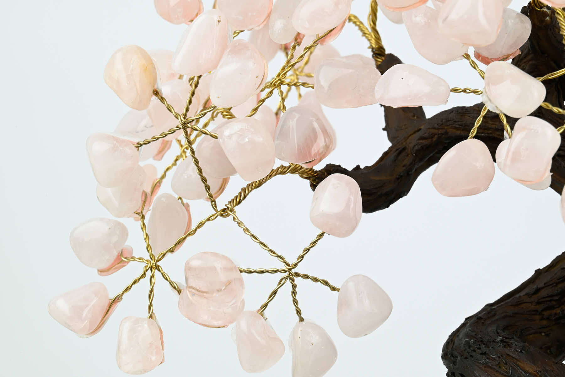 Handmade 37cm Tall Gemstone Tree with Amethyst base and 180 Rose Quartz gems - #TRROSE-36001