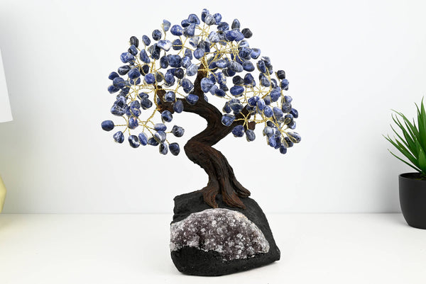 Handmade 34cm Tall Gemstone Tree with Amethyst base and 180 Sodalite gems - #TRSODA-36003