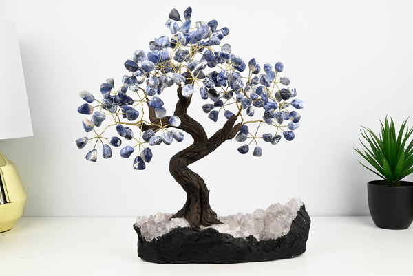 Handmade 39cm Tall Gemstone Tree with Amethyst base and 180 Sodalite gems - #TRSODA-36002
