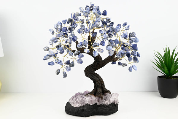 Handmade 38cm Tall Gemstone Tree with Amethyst base and 180 Sodalite gems - #TRSODA-36004
