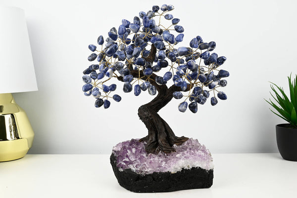 Handmade 37cm Tall Gemstone Tree with Amethyst base and 180 Sodalite gems - #TRSODA-36001