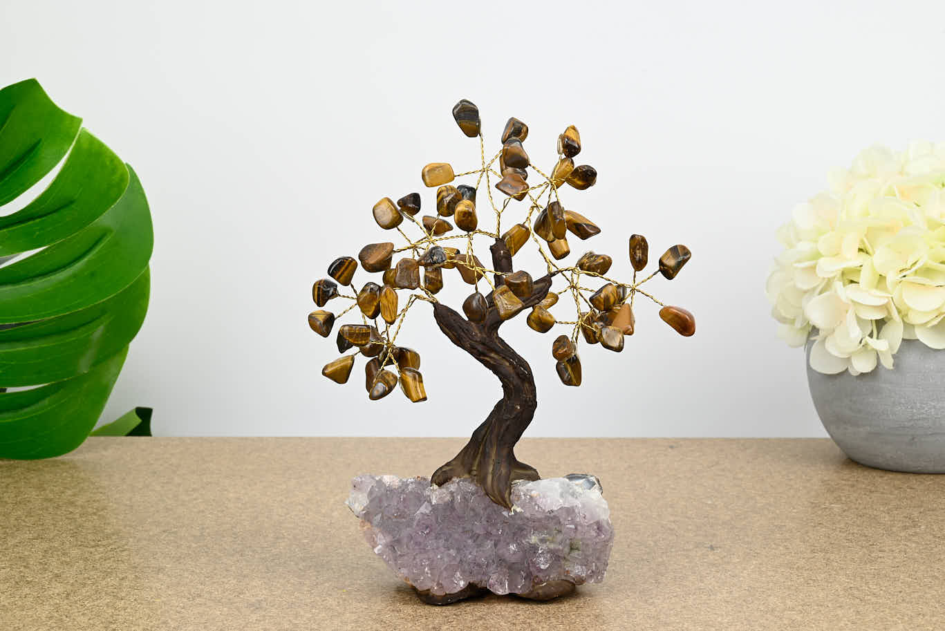 Handmade 19cm Tall Gemstone Tree with Amethyst base and 60 gems