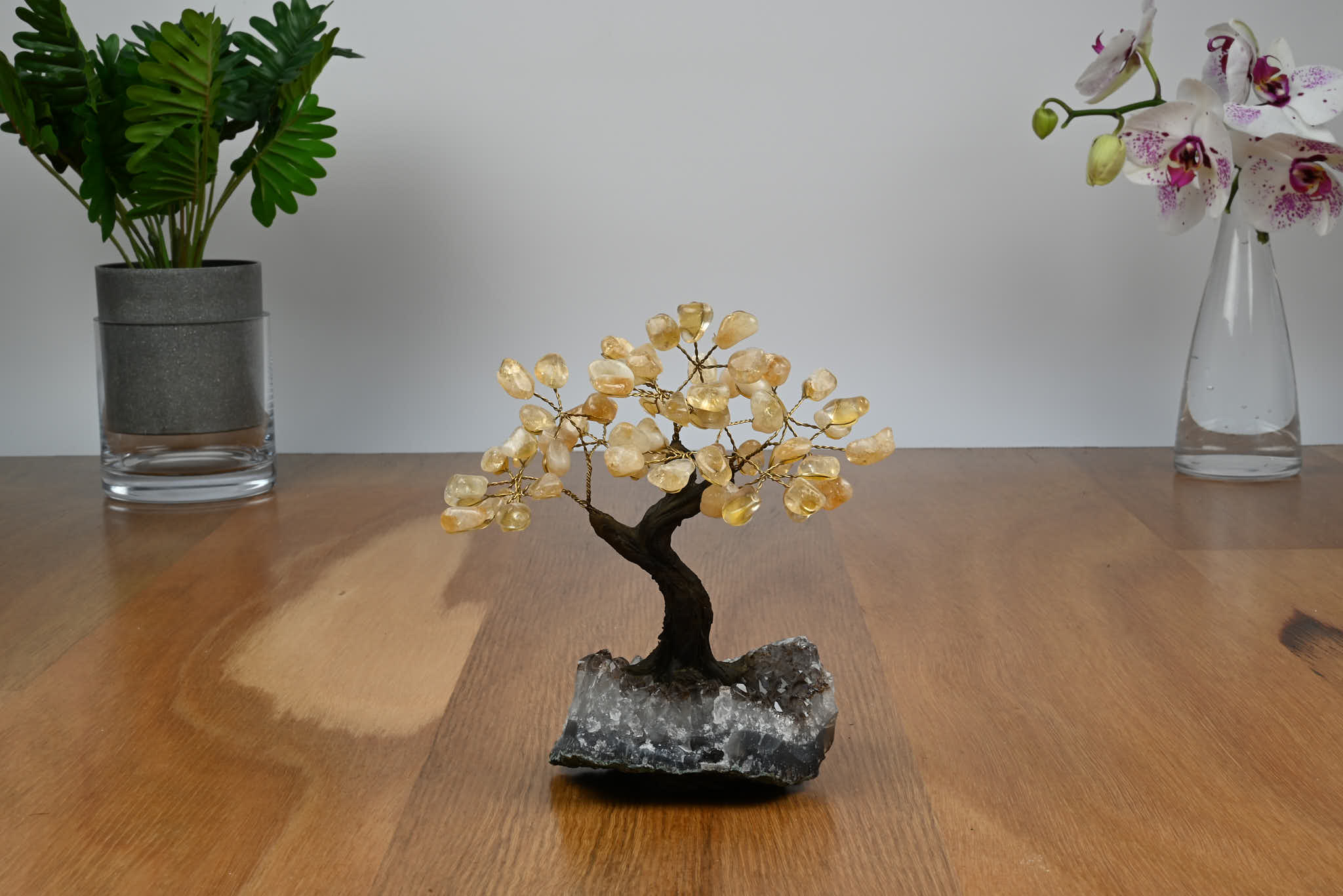 Handmade 19cm Tall Gemstone Tree with Amethyst base and 60 gems