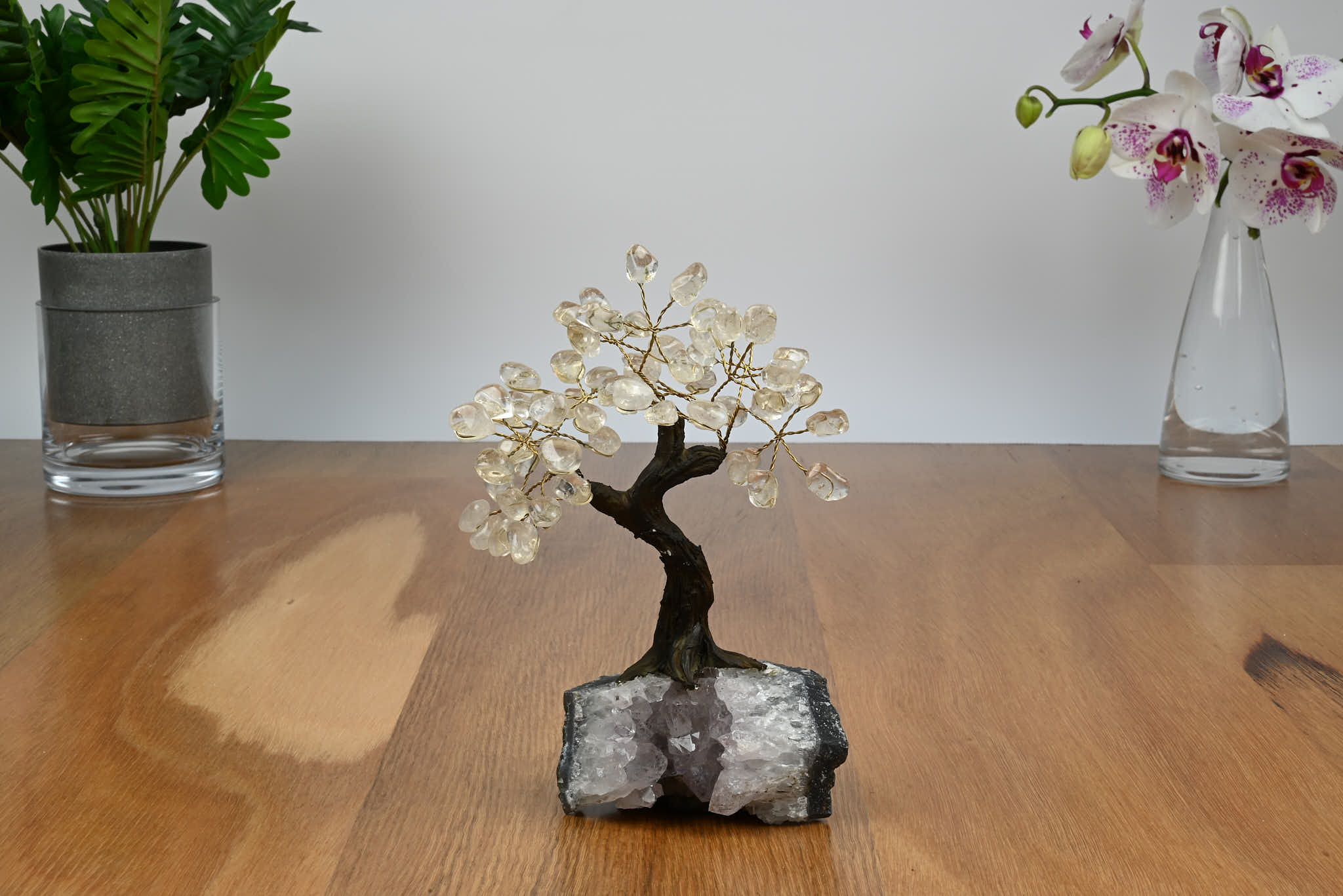 Handmade 19cm Tall Gemstone Tree with Amethyst base and 60 gems