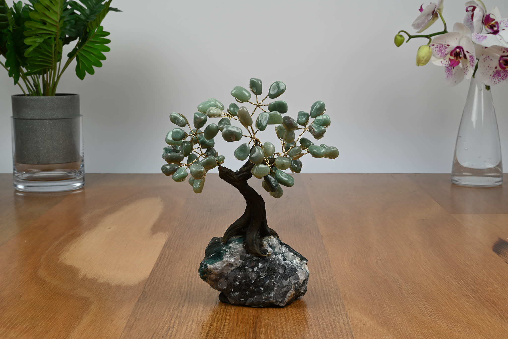 Handmade 19cm Tall Gemstone Tree with Amethyst base and 60 gems