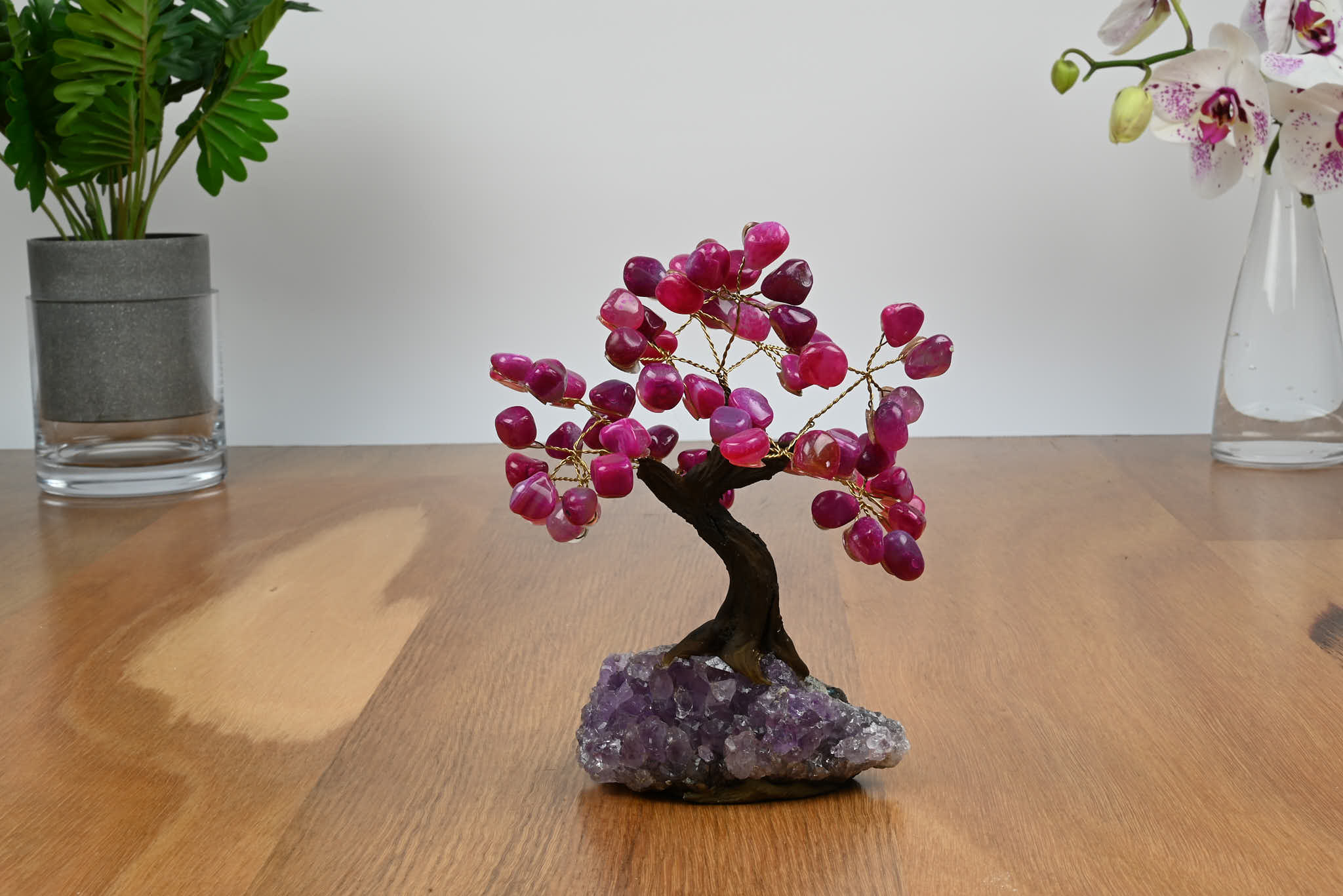 Handmade 19cm Tall Gemstone Tree with Amethyst base and 60 gems