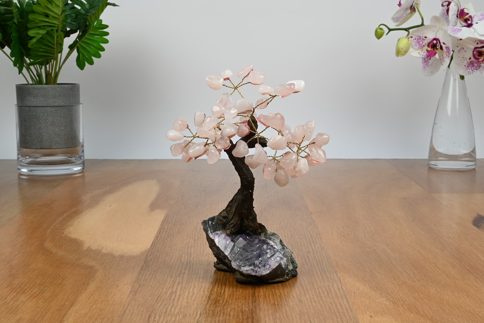 Handmade 19cm Tall Gemstone Tree with Amethyst base and 60 gems