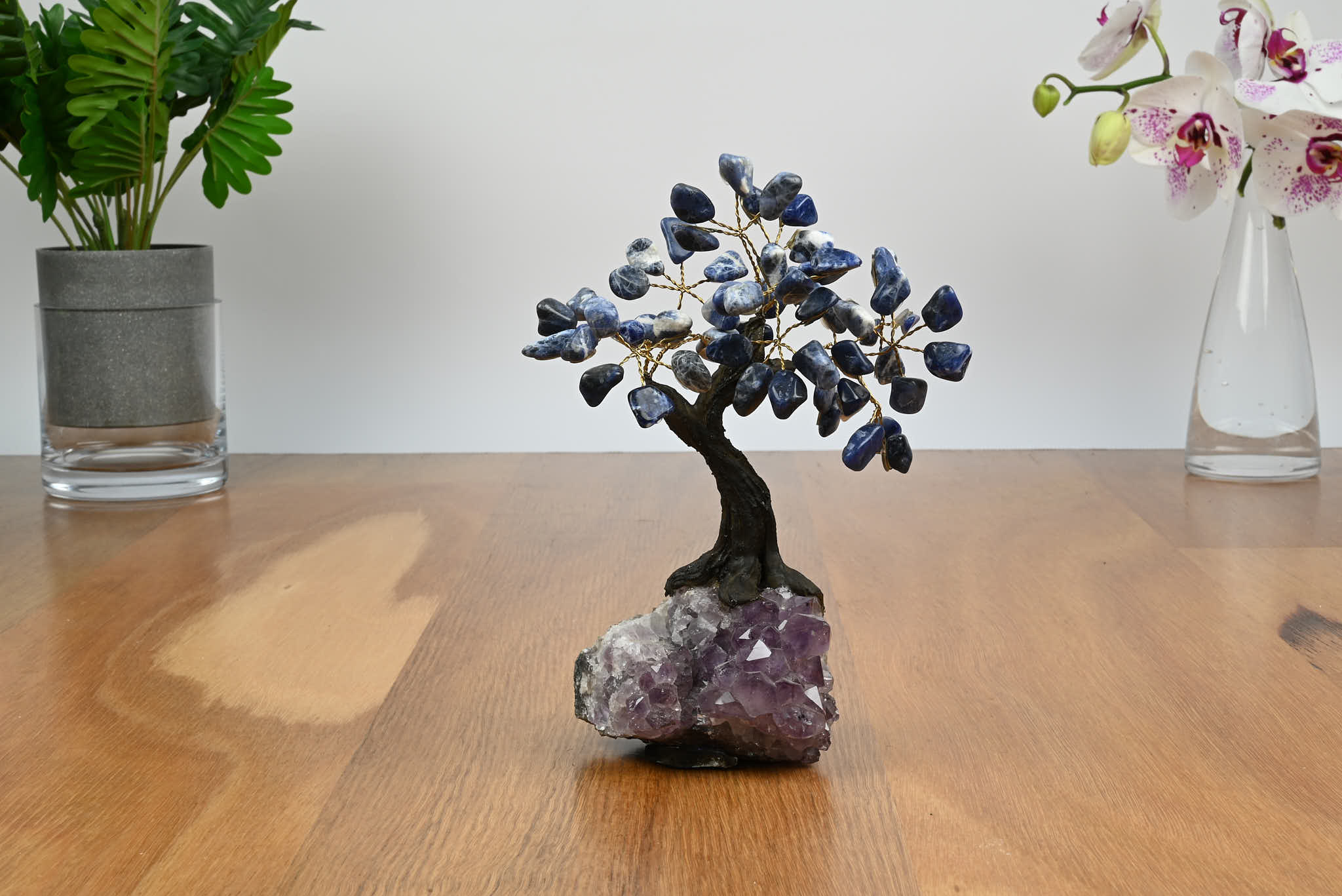 Handmade 19cm Tall Gemstone Tree with Amethyst base and 60 gems