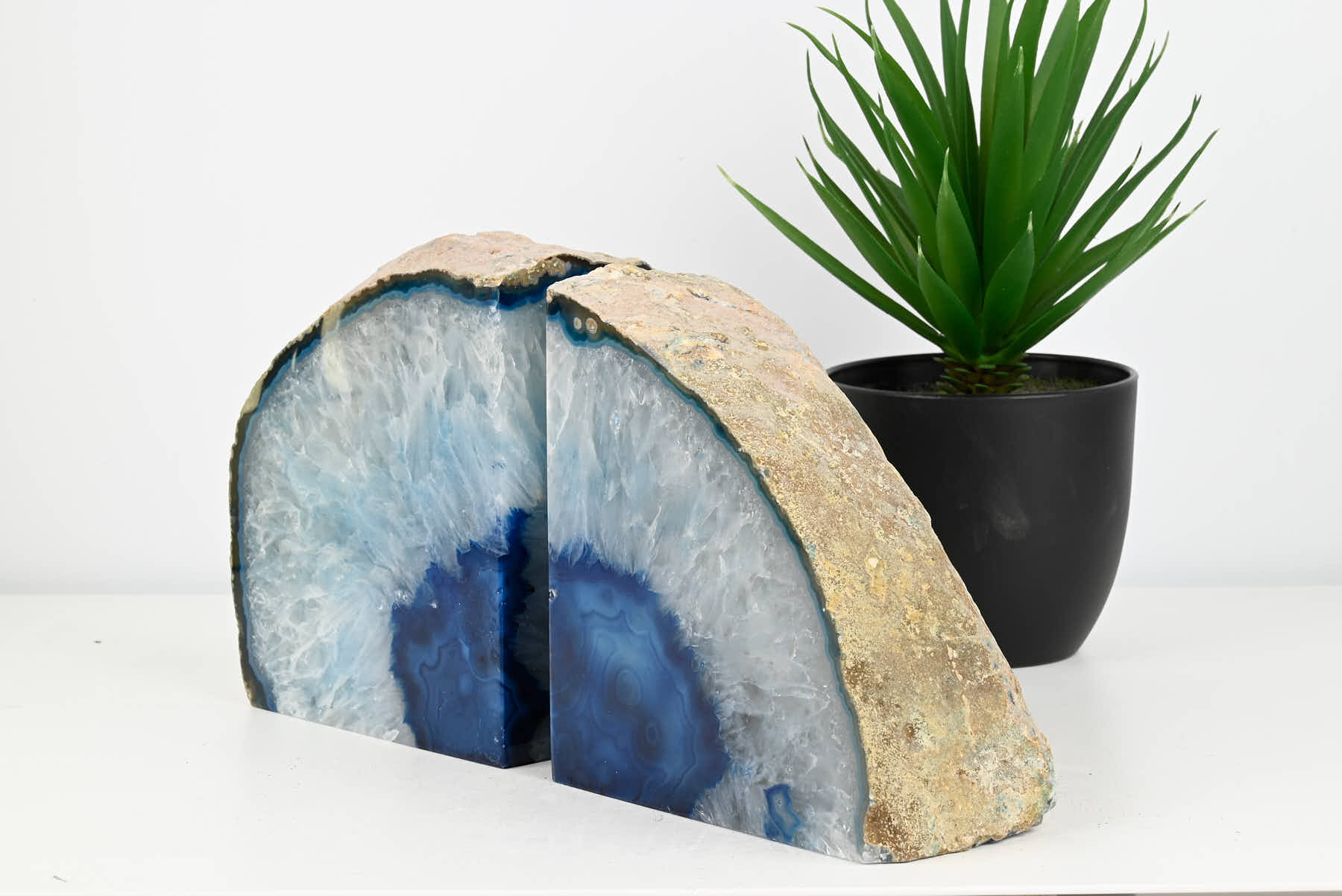 Extra Quality Blue Agate Bookends - 14cm tall - #BOBLUE-12005
