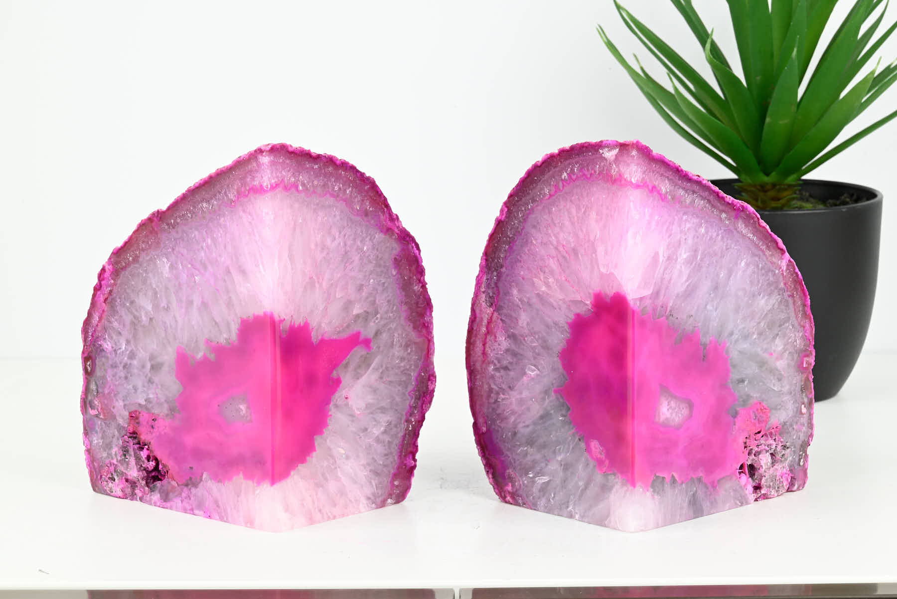 Extra Quality Pink Agate Bookends - 14cm tall - #BOPINK-12002