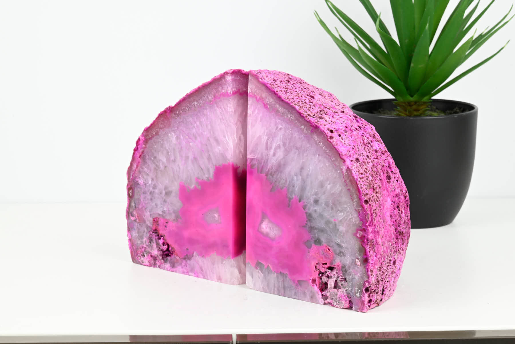 Extra Quality Pink Agate Bookends - 14cm tall - #BOPINK-12002