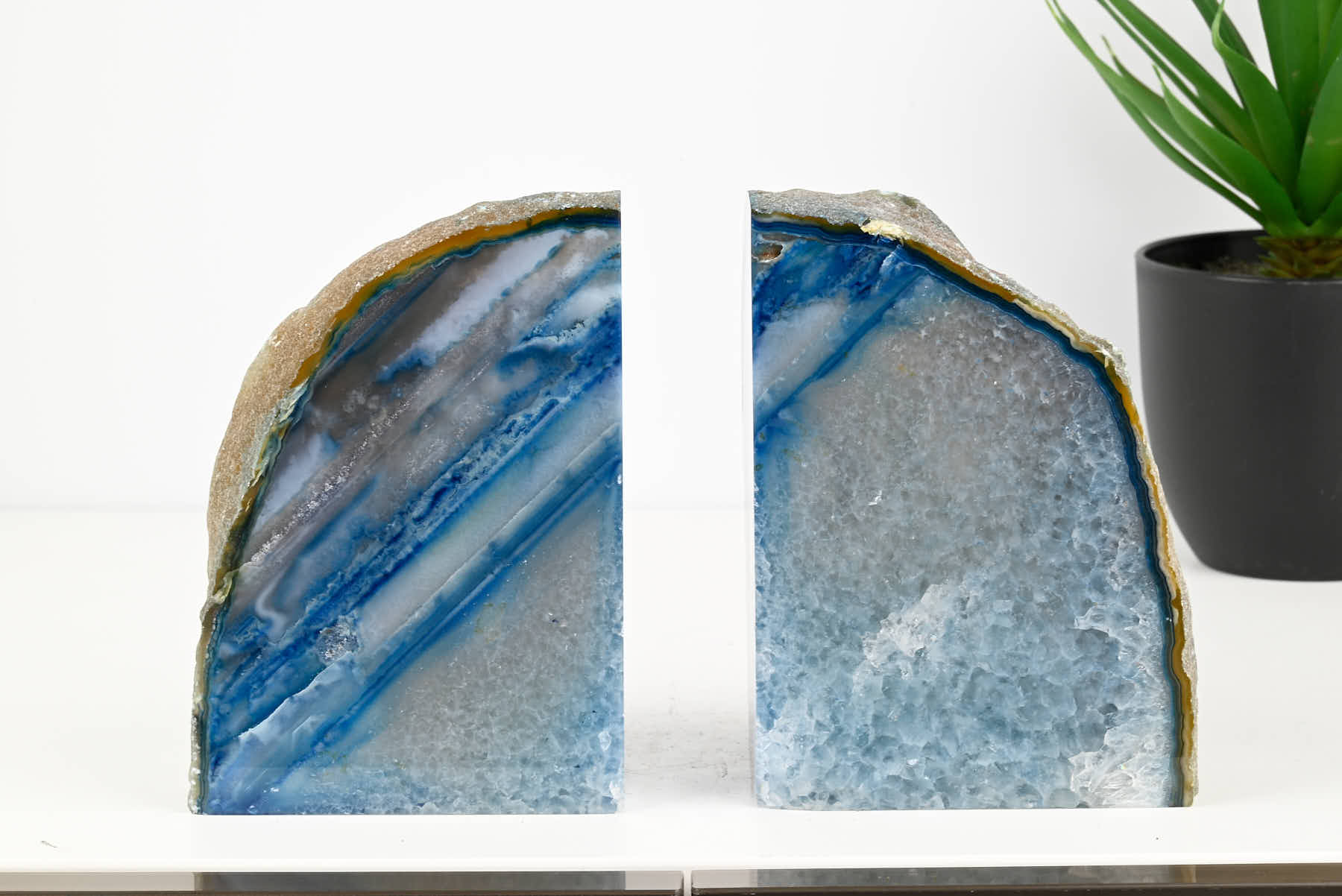 Extra Quality Blue Agate Bookends - 14cm tall - #BOBLUE-12008