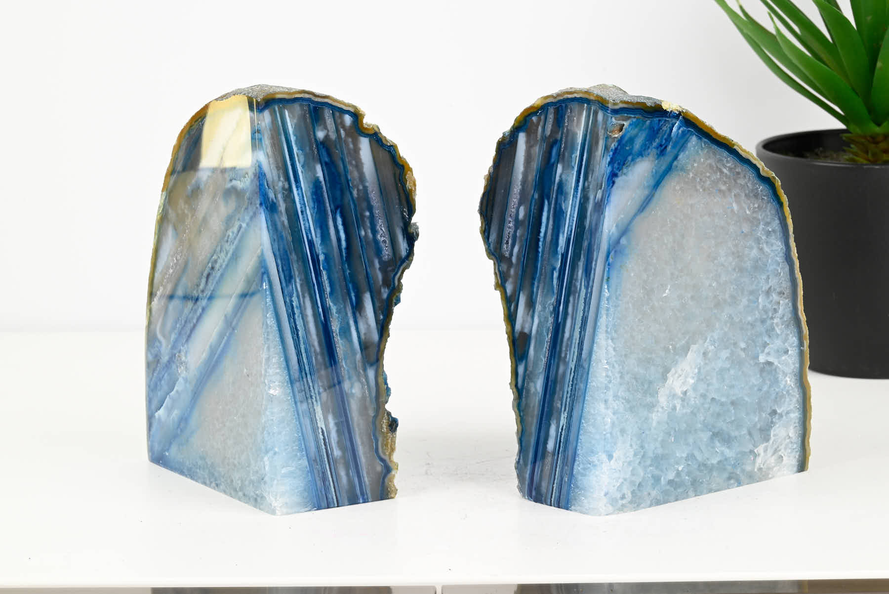 Extra Quality Blue Agate Bookends - 14cm tall - #BOBLUE-12008