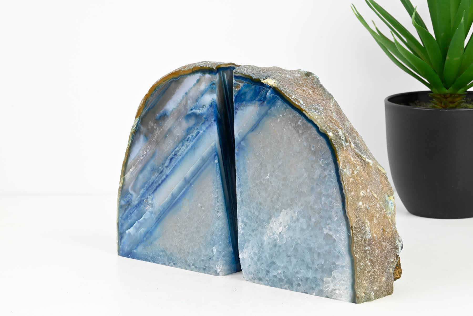 Extra Quality Blue Agate Bookends - 14cm tall - #BOBLUE-12008