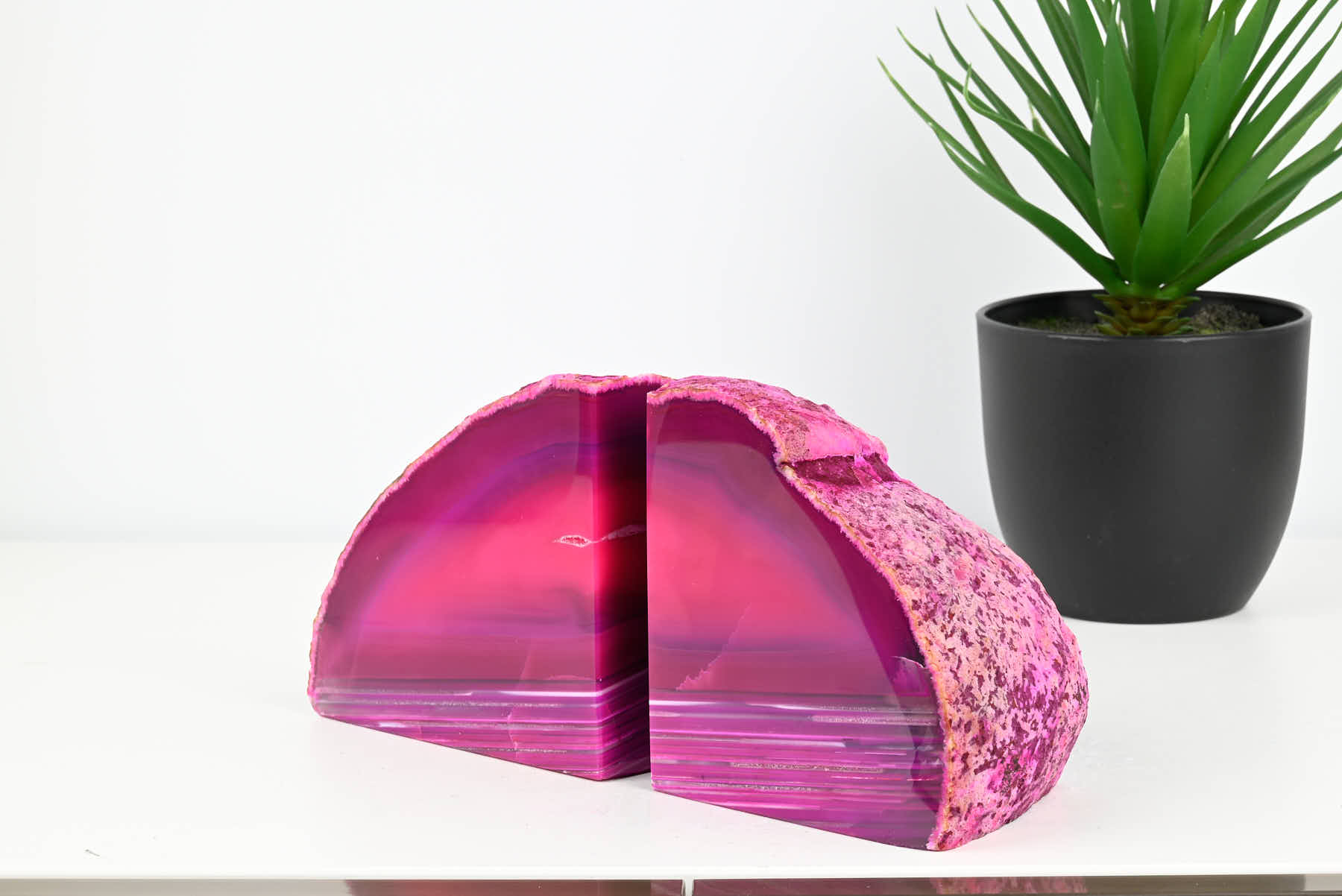 Extra Quality Pink Agate Bookends - 11cm tall - #BOPINK-12004