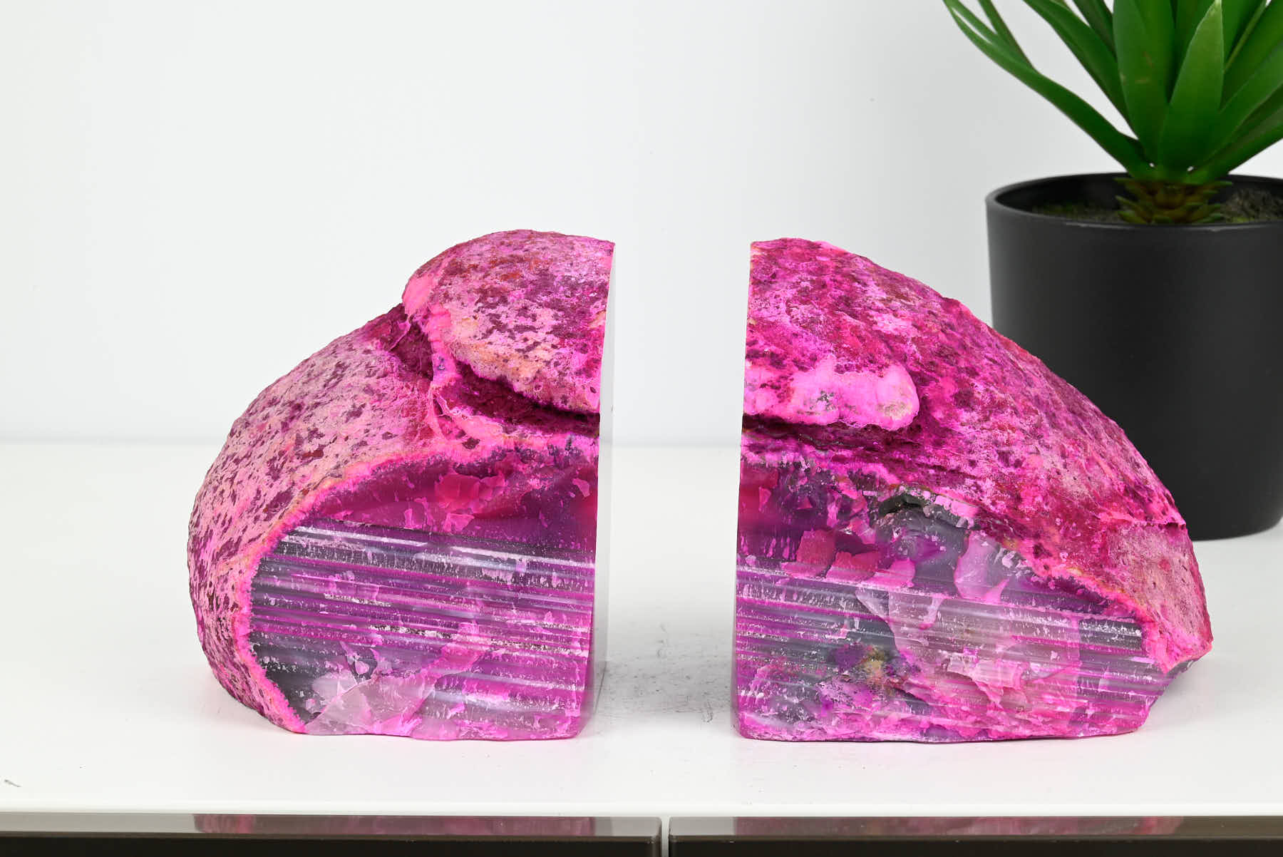 Extra Quality Pink Agate Bookends - 11cm tall - #BOPINK-12004