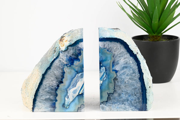 Extra Quality Blue Agate Bookends - 14cm tall - #BOBLUE-12004