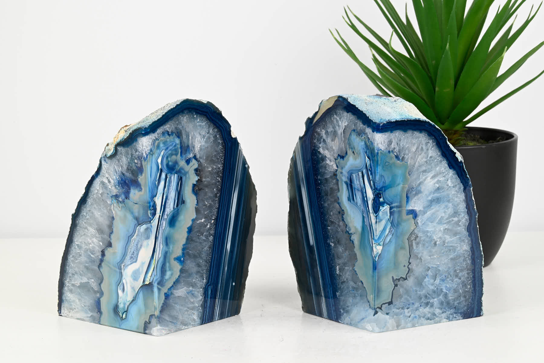 Extra Quality Blue Agate Bookends - 14cm tall - #BOBLUE-12004