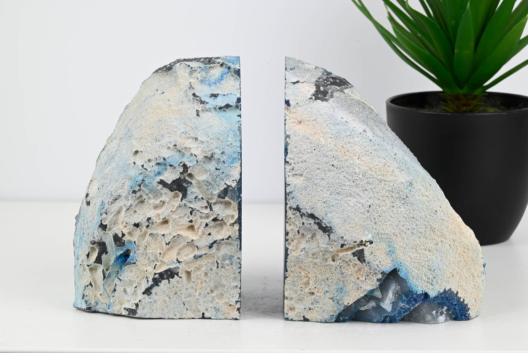 Extra Quality Blue Agate Bookends - 14cm tall - #BOBLUE-12004