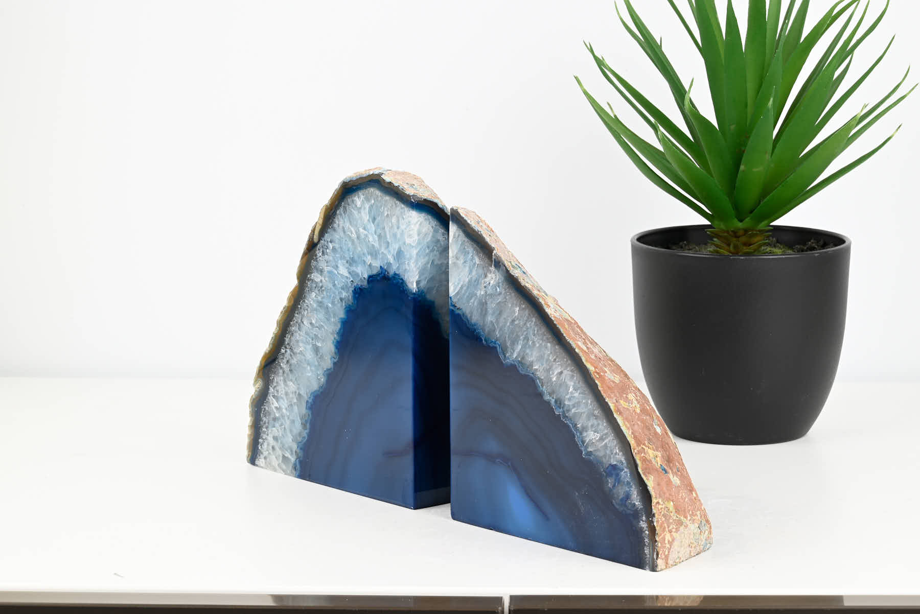 Extra Quality Blue Agate Bookends - 14cm tall - #BOBLUE-12007