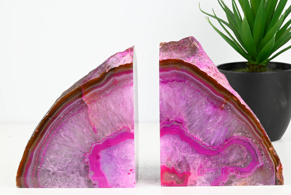 Extra Quality Pink Agate Bookends - 15cm tall - #BOPINK-12007