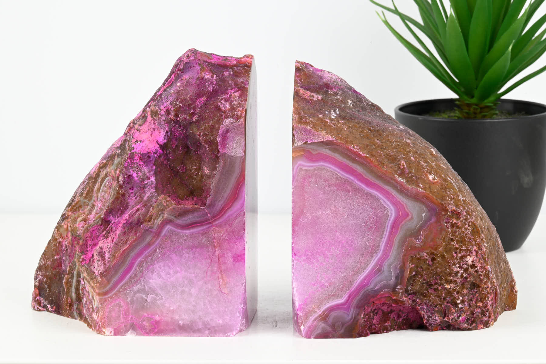 Extra Quality Pink Agate Bookends - 15cm tall - #BOPINK-12007