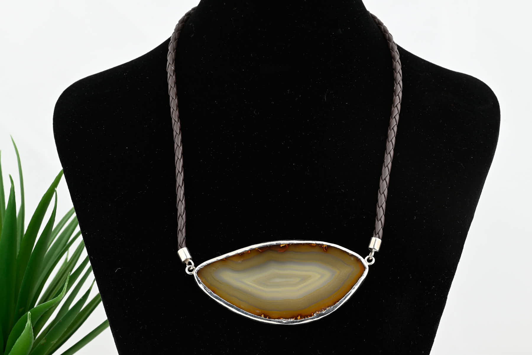 Natural Agate Leather Necklace - JWL-50045