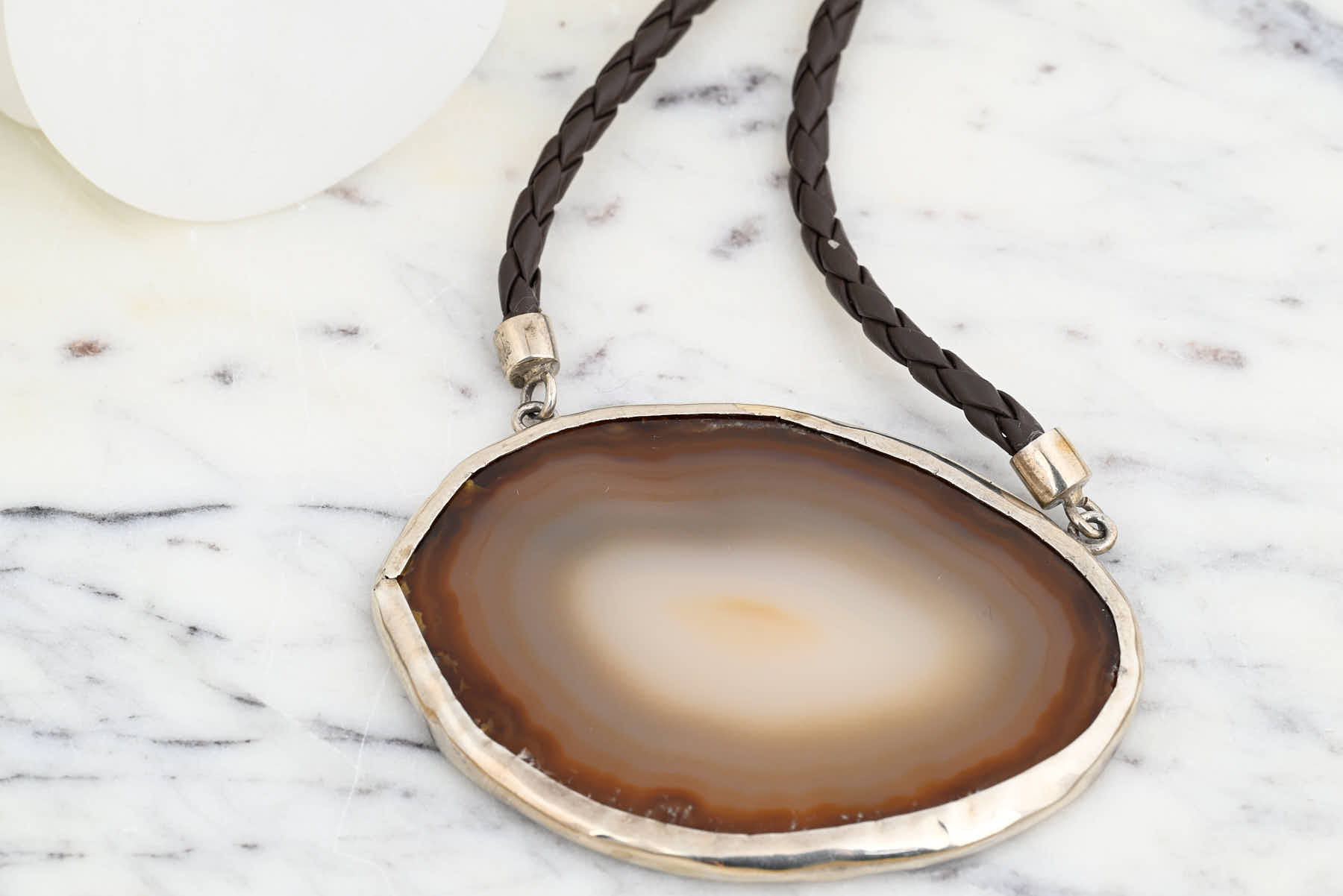 Natural Agate Leather Necklace - JWL-50046