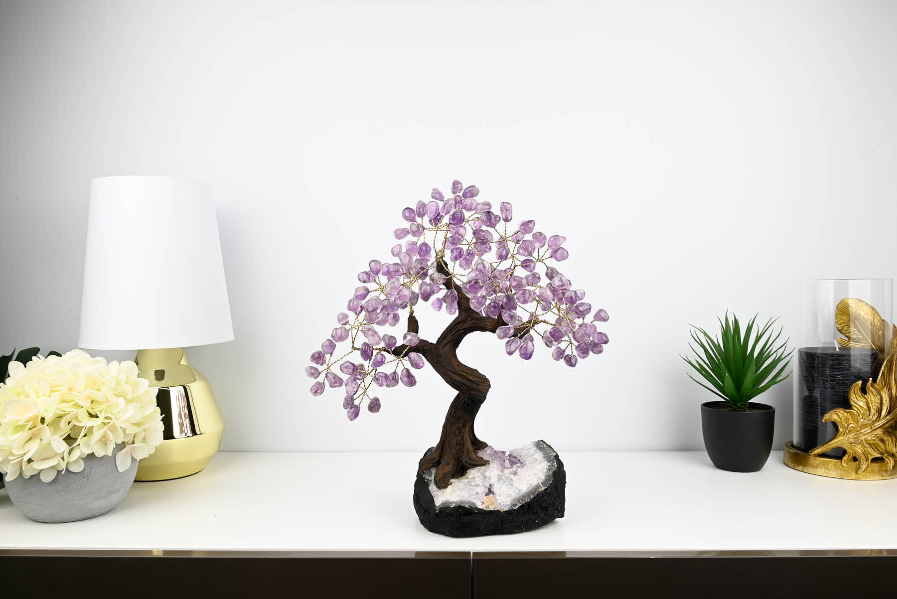 Handmade 37cm Tall Gemstone Tree with Amethyst base and 180 Amethyst gems - #TRAMET-36003