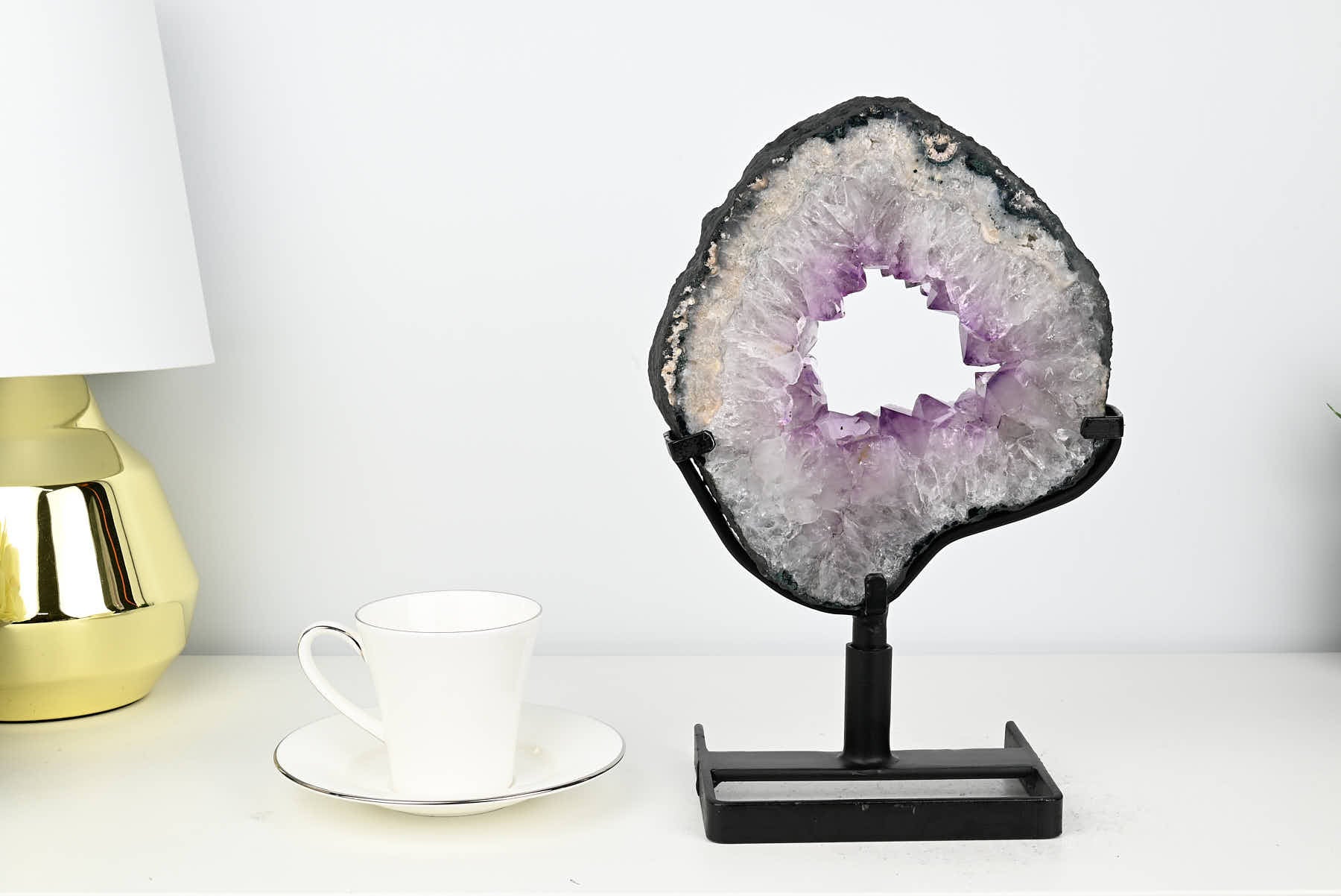 Amethyst Slice on Rotating Metal Stand - 33cm Tall - #AGSLIC-32011