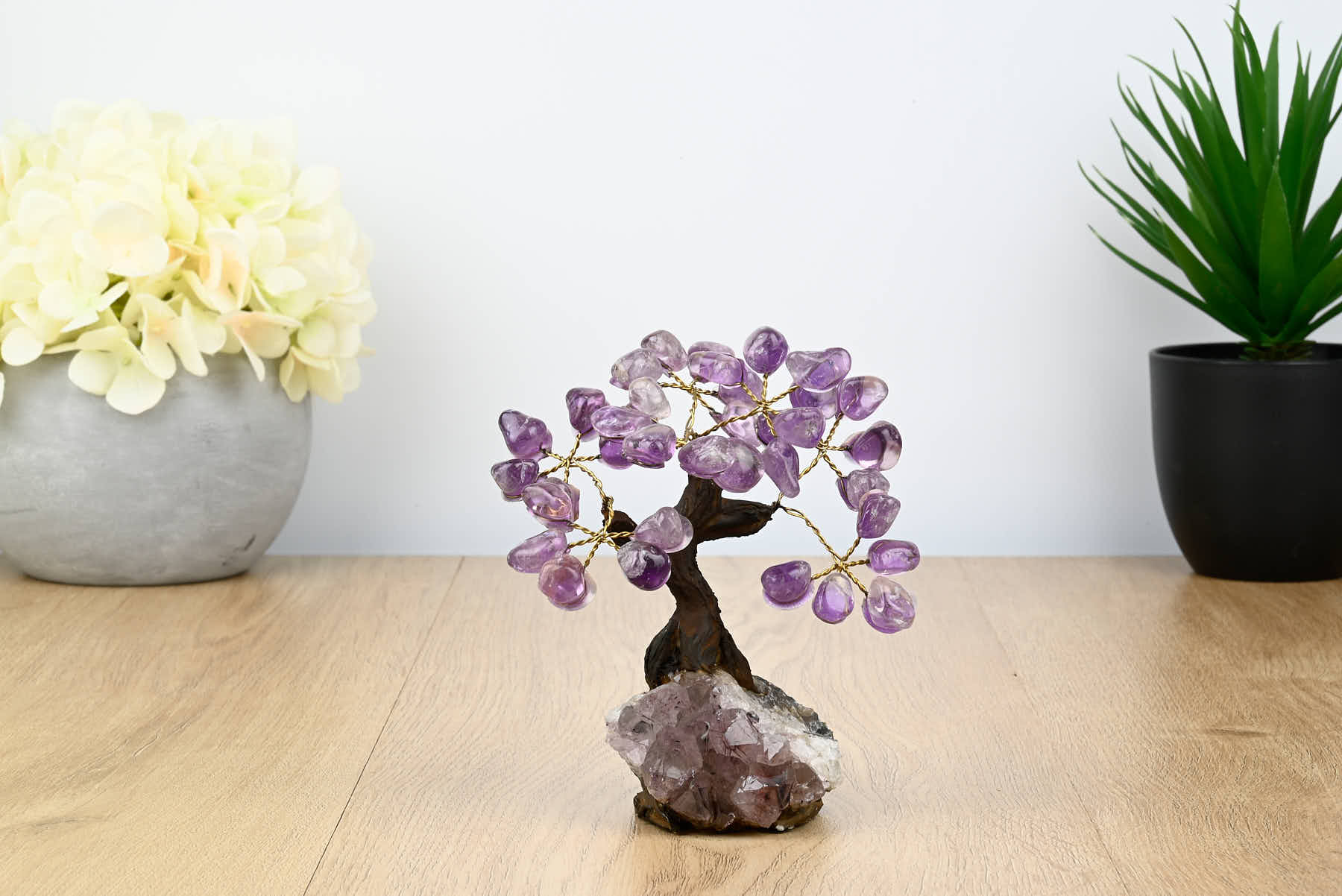 Handmade 13cm Tall Gemstone Tree with Amethyst base and 35 gems