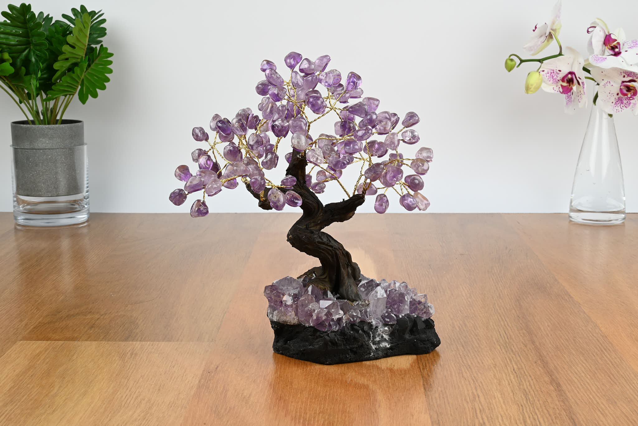 Handmade 25cm Tall Gemstone Tree with Amethyst base and 120 gems
