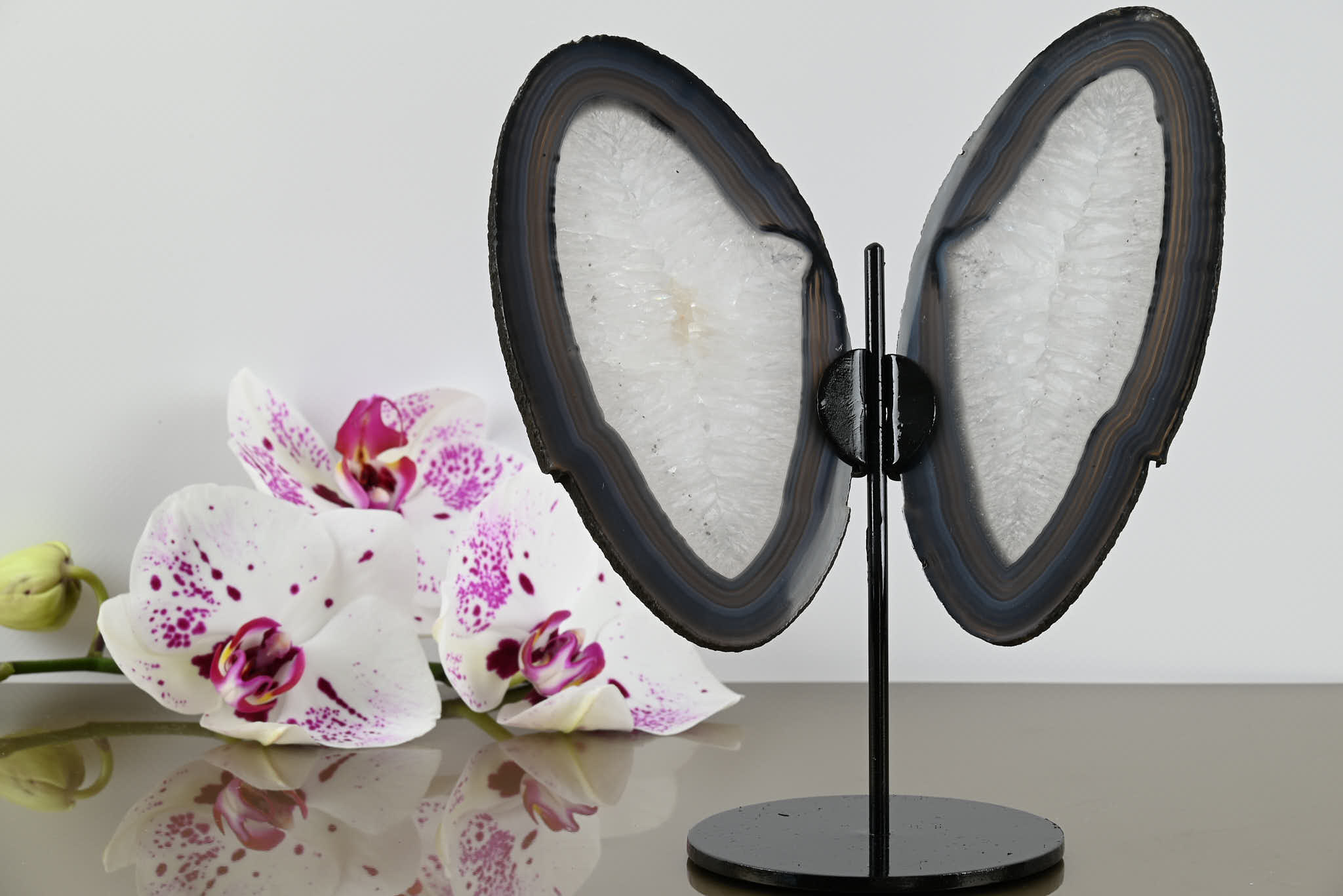 Blue Agate "Butterfly" Slices 14cm Tall - #BUBLUE-10001