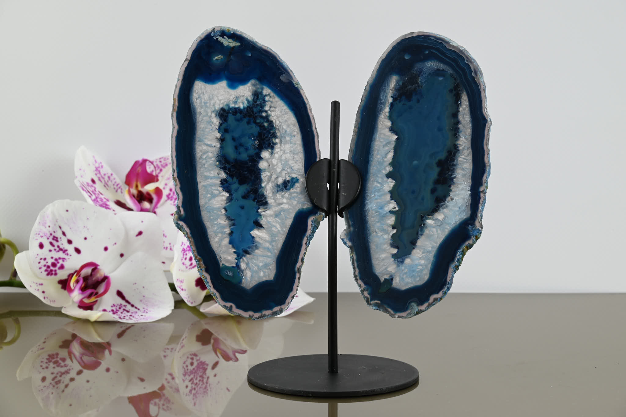 Blue Agate "Butterfly" Slices 16cm Tall - #BUBLUE-10002