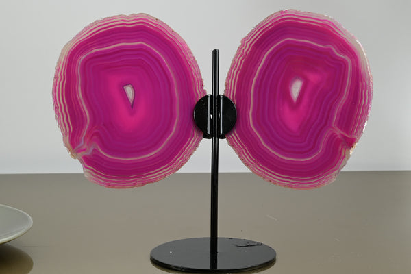 Pink Agate "Butterfly" Slices 12cm Tall - #BUPINK-10001