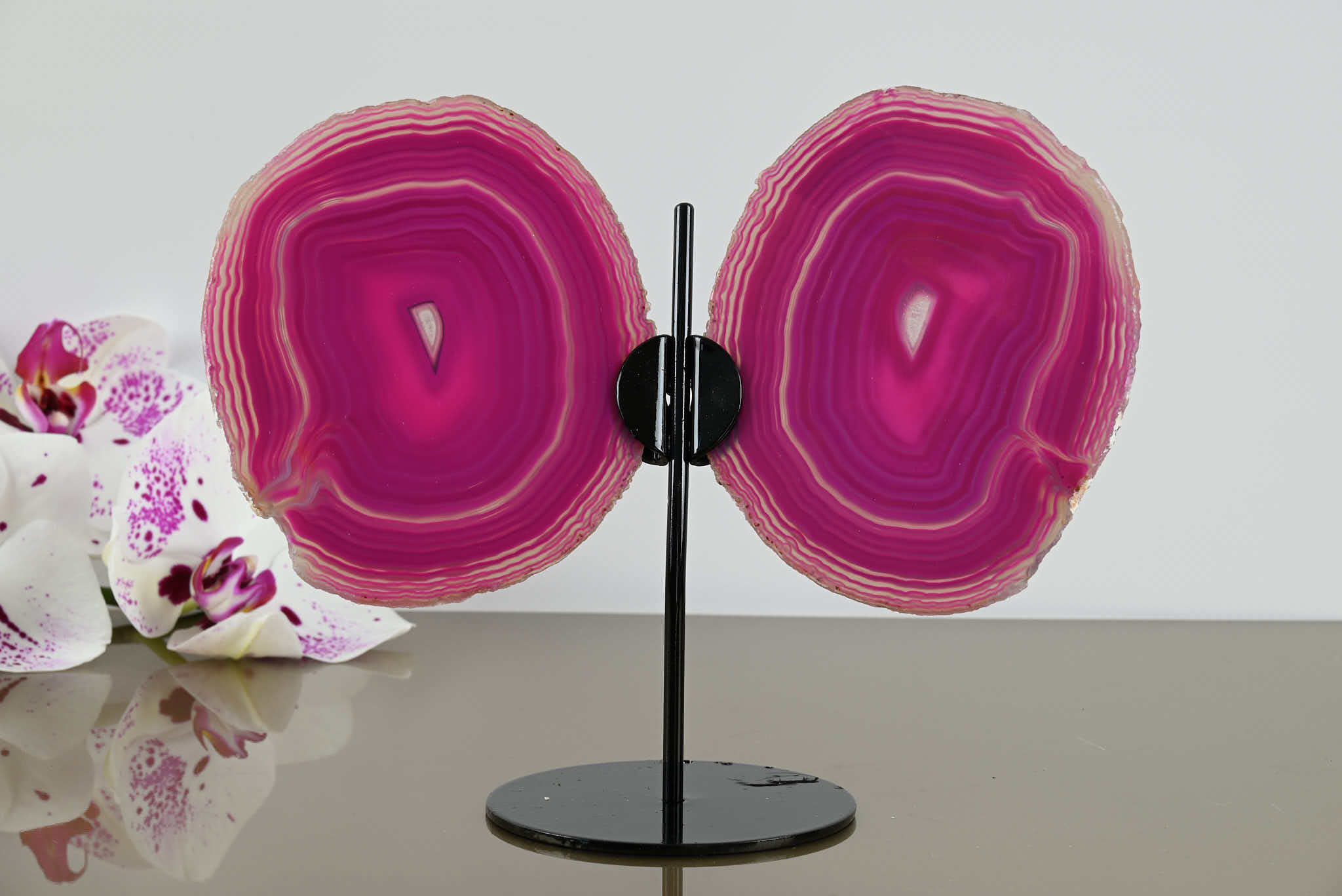 Pink Agate "Butterfly" Slices 12cm Tall - #BUPINK-10001