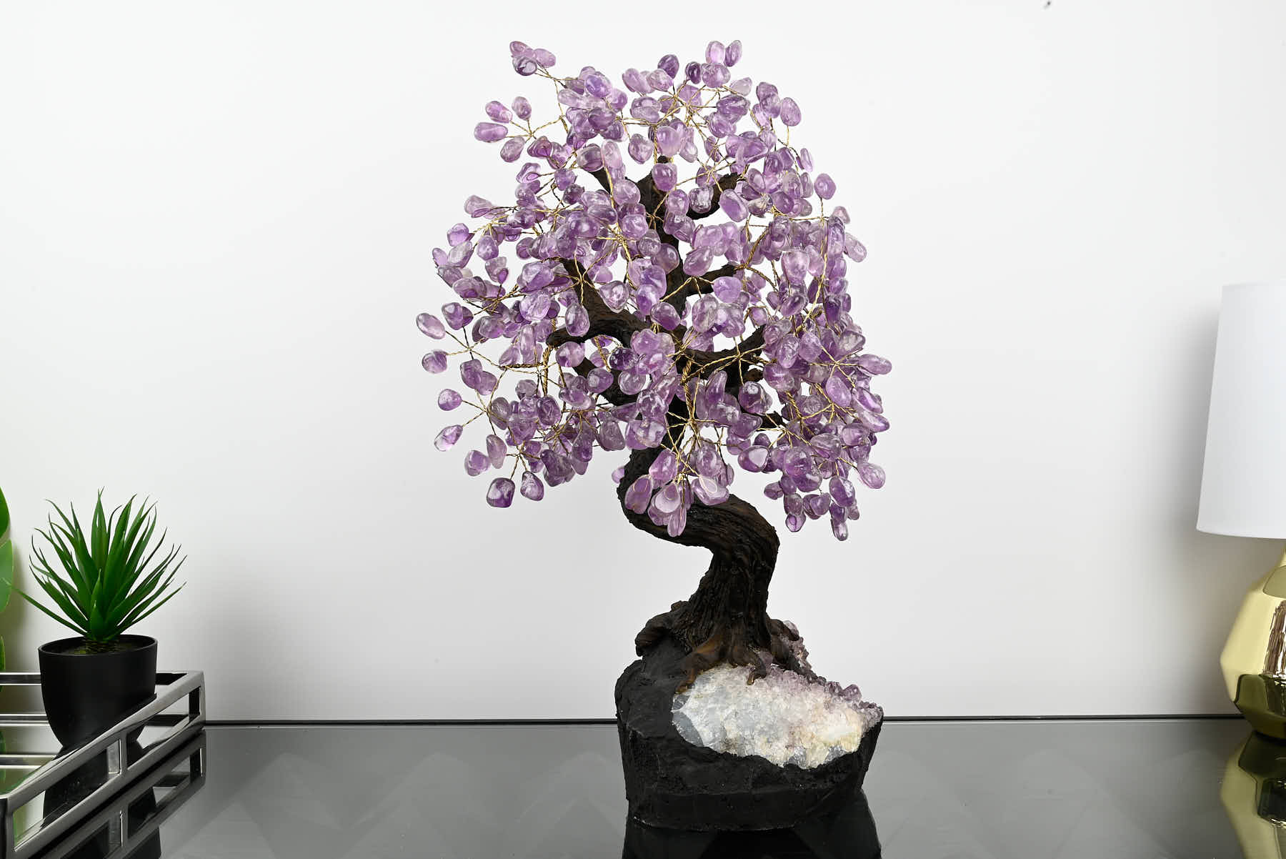 Handmade 60cm Tall Gemstone Tree with Amethyst base and 540 Amethyst gems - #TRAMET-56001