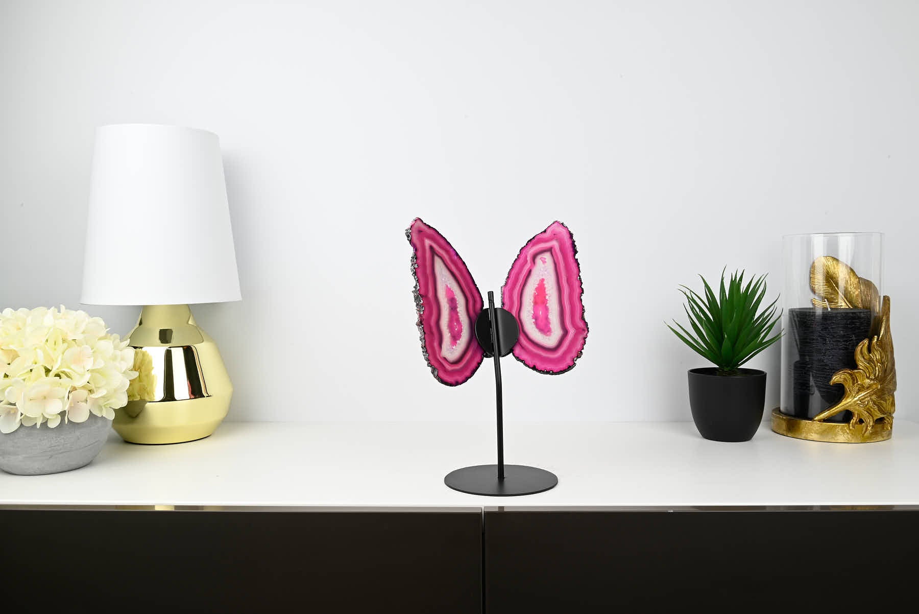 Pink Agate Butterfly on Stand - 0.64kg and 27cm Tall - #BUPINK-10007