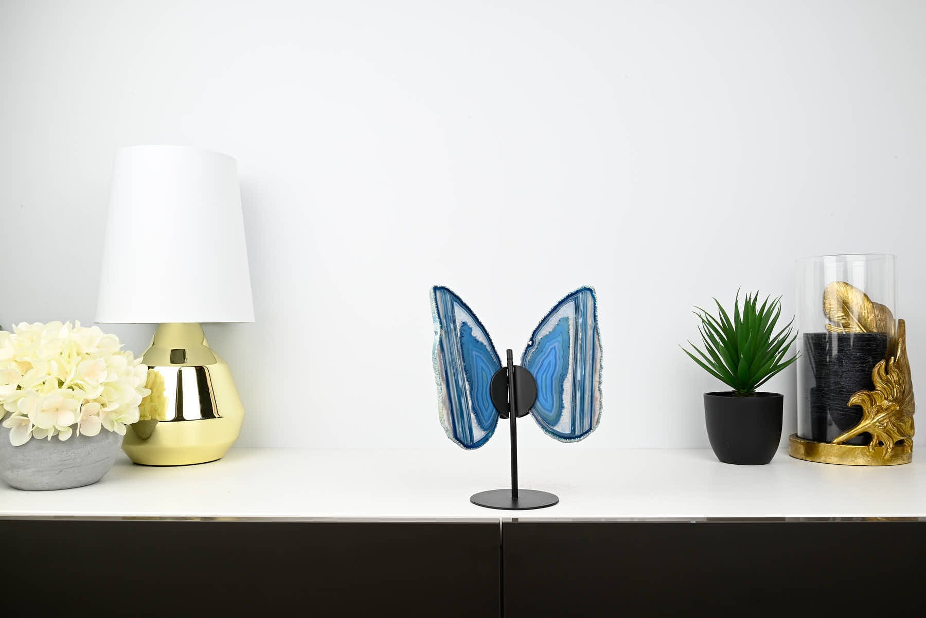 Blue Agate Butterfly on Stand - 0.56kg and 21cm Tall - #BUBLUE-10014