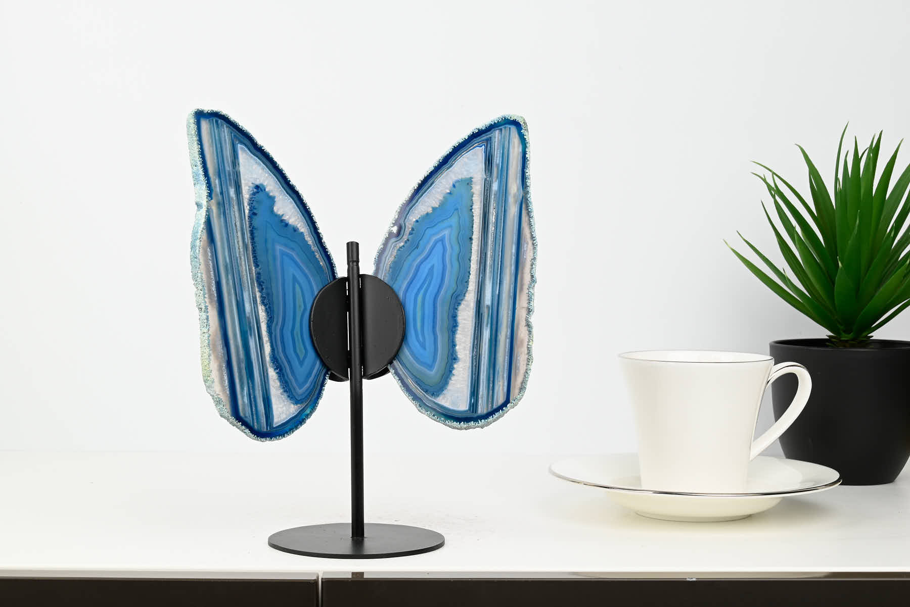 Blue Agate Butterfly on Stand - 0.56kg and 21cm Tall - #BUBLUE-10014