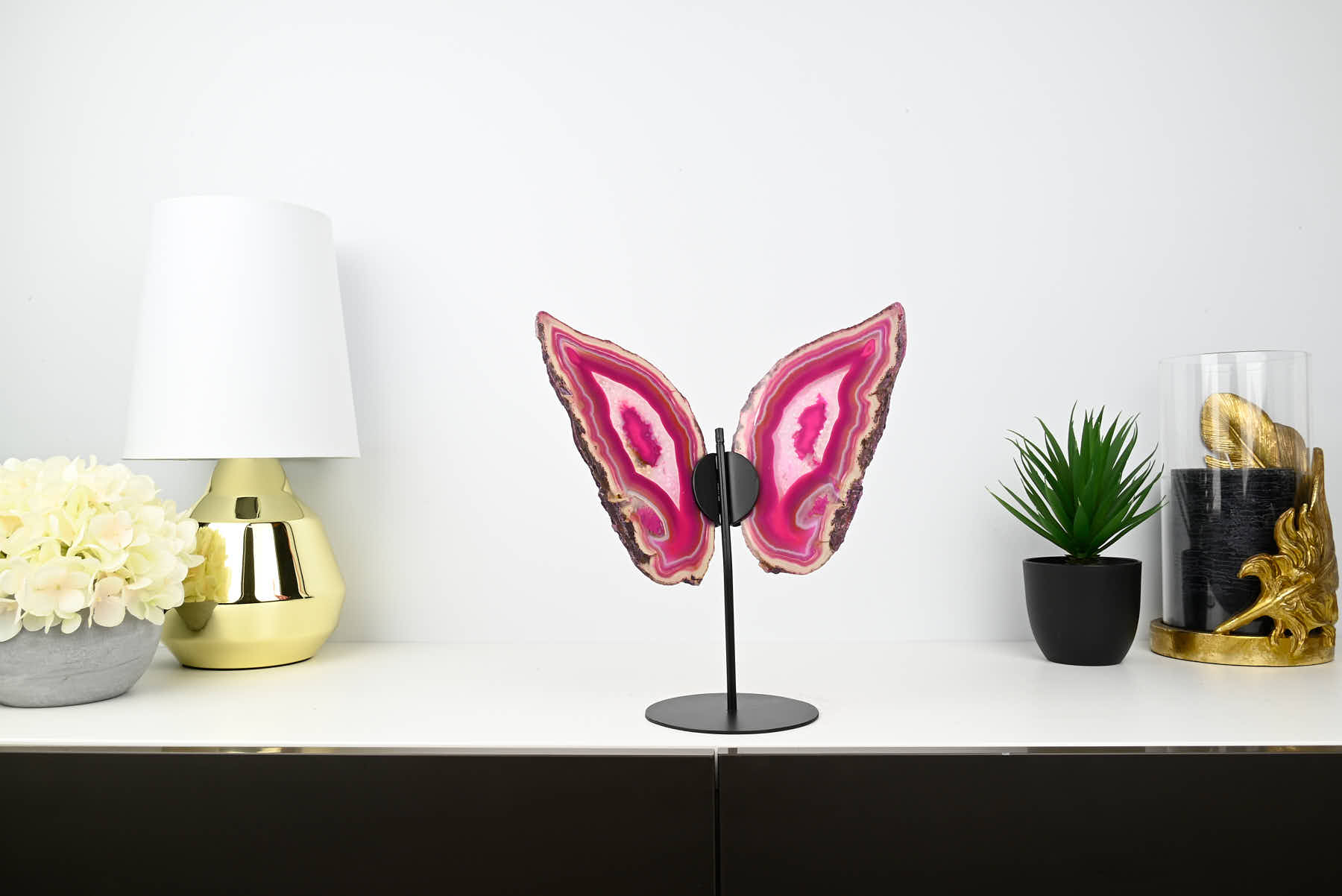 Pink Agate Butterfly on Stand - 0.79kg and 28cm Tall - #BUPINK-10005