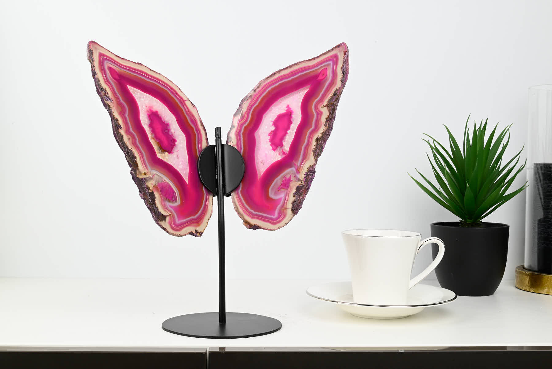 Pink Agate Butterfly on Stand - 0.79kg and 28cm Tall - #BUPINK-10005