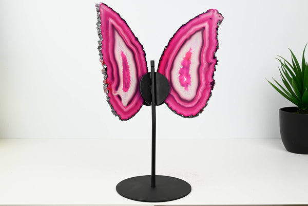 Pink Agate Butterfly on Stand - 0.64kg and 28cm Tall - #BUPINK-10003