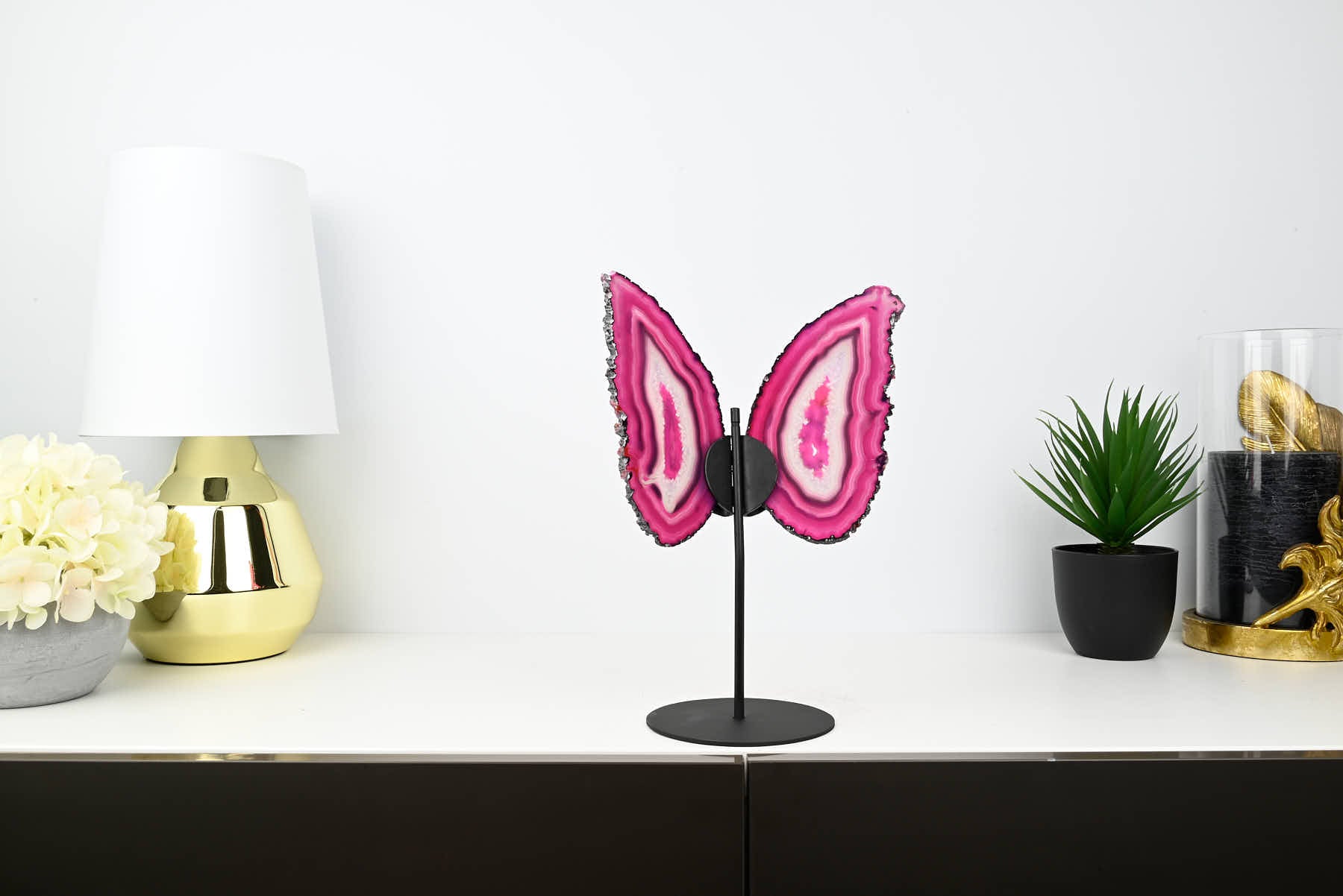 Pink Agate Butterfly on Stand - 0.64kg and 28cm Tall - #BUPINK-10003