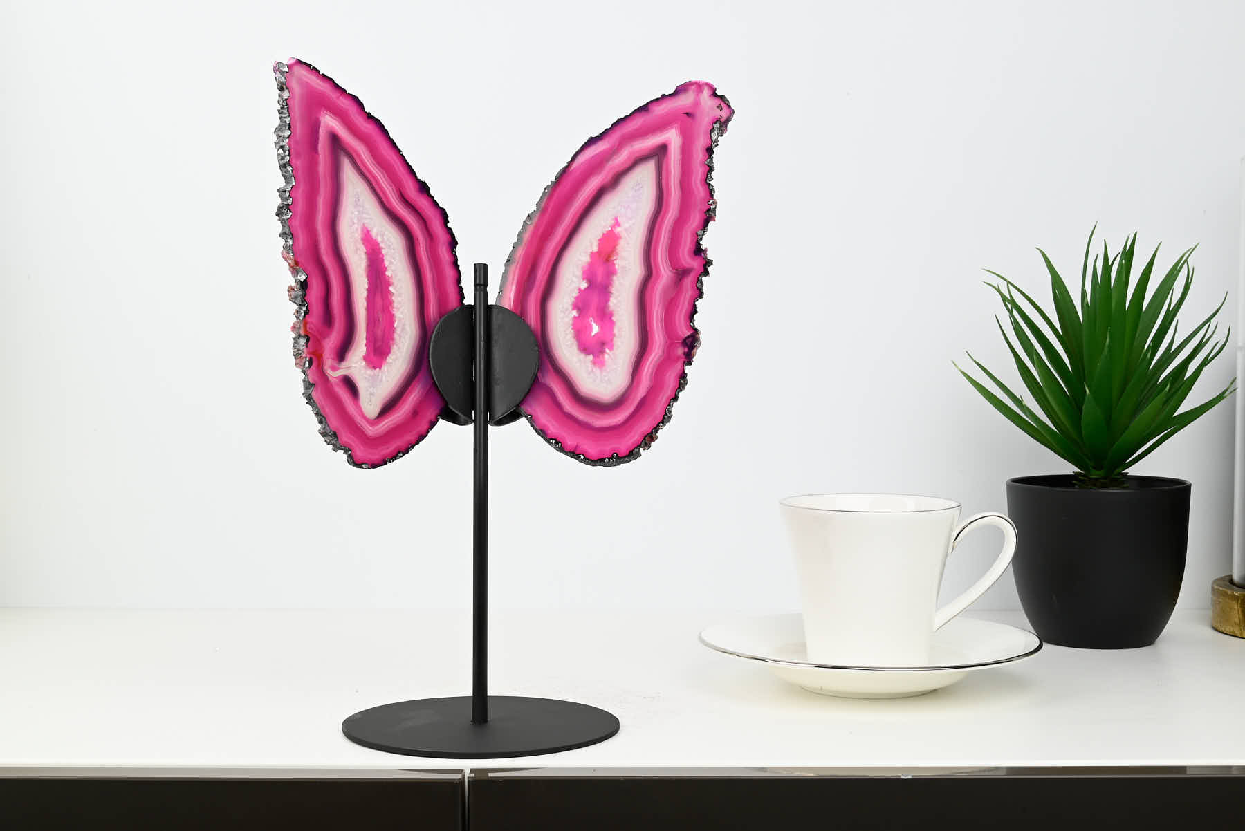 Pink Agate Butterfly on Stand - 0.64kg and 28cm Tall - #BUPINK-10003